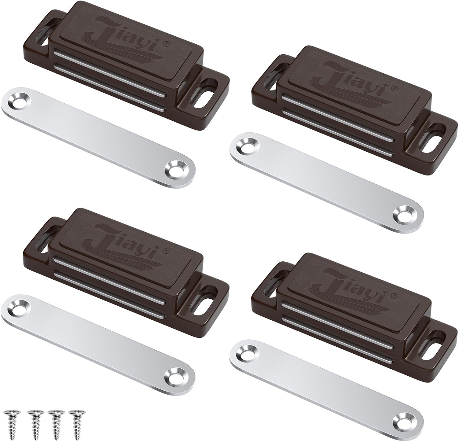 Jiayi 4 Pack Plastic Magnetic Cabinet Door Catches – Self-Adhesive Brown