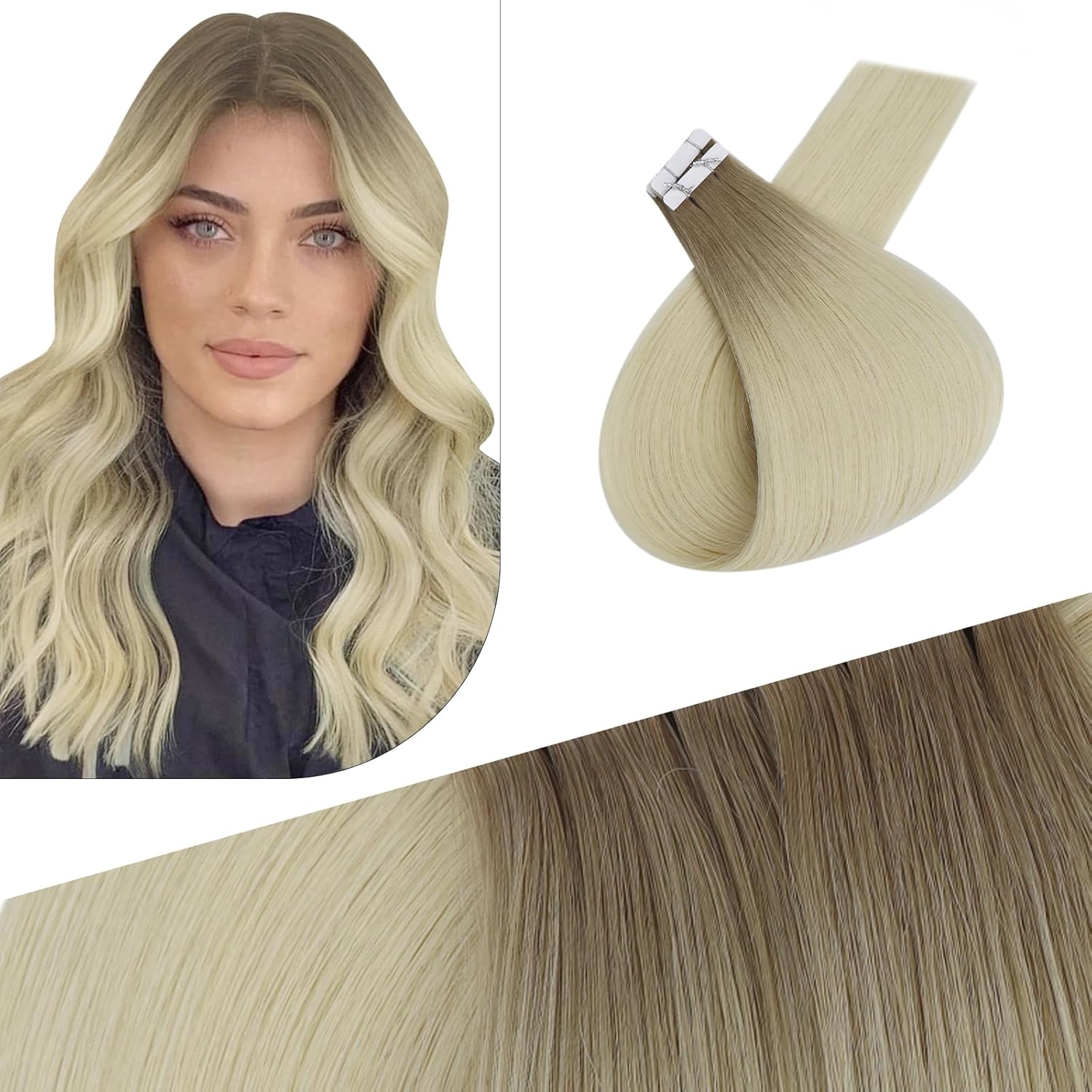 Detalle de Fshine Invisible Tape in Extensions Echthaar (R8 T60), 40 cm, 5 Stück à 10 g
