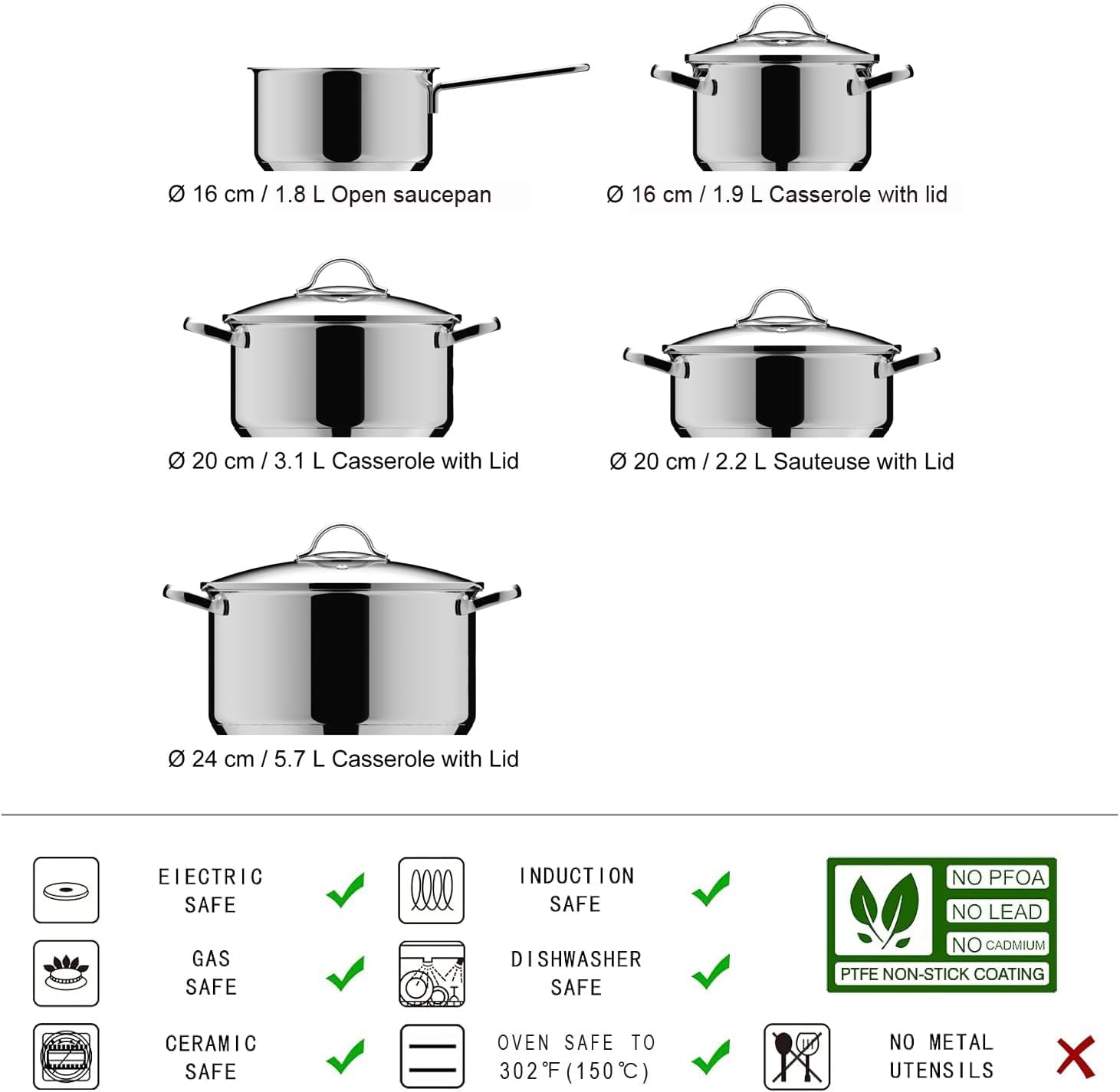 Detalle 2 de Amazon Basics 9-Piece Stainless Steel Induction Cookware Set
