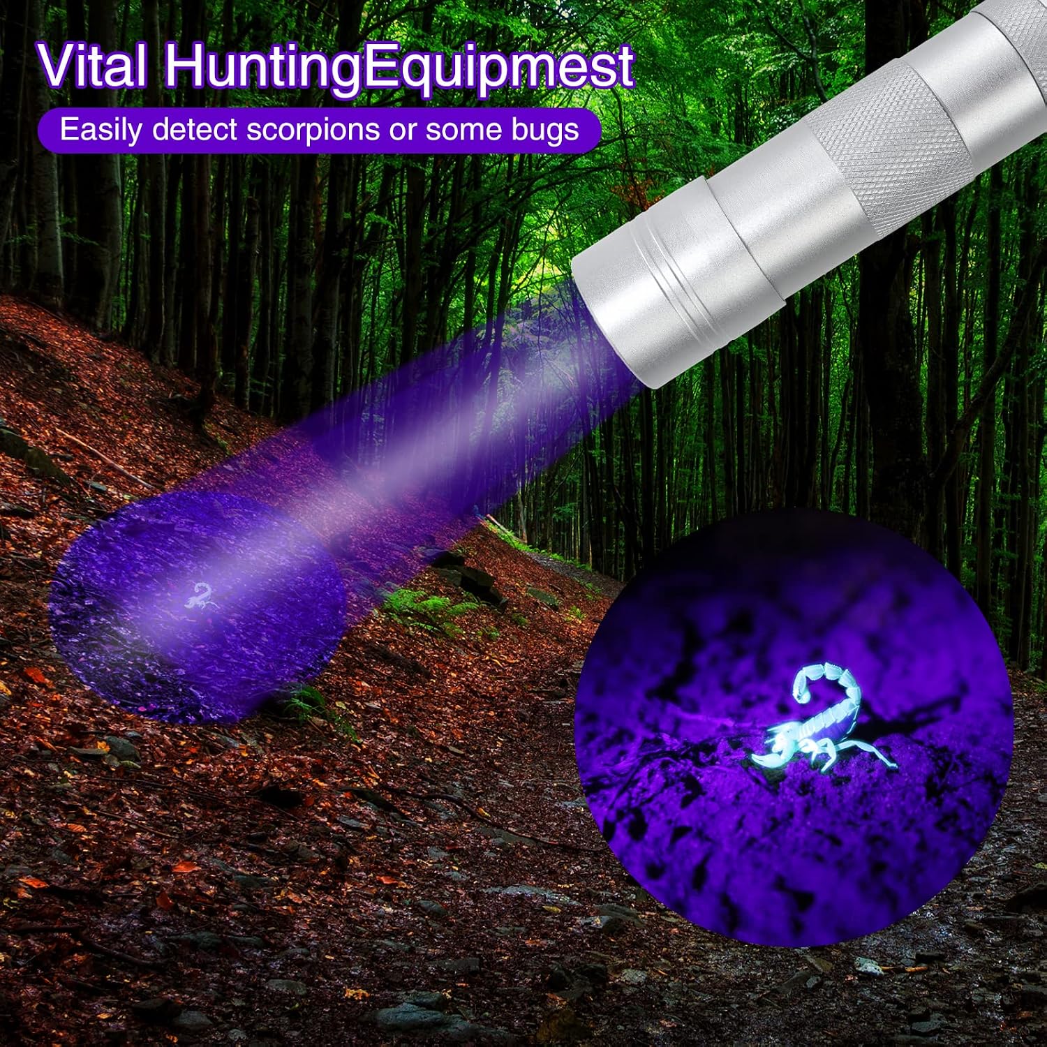 Detalle 2 de COSOOS blacklight flashlight-silver UV Flashlights, 2-Pack, 12 LEDs, 395nm