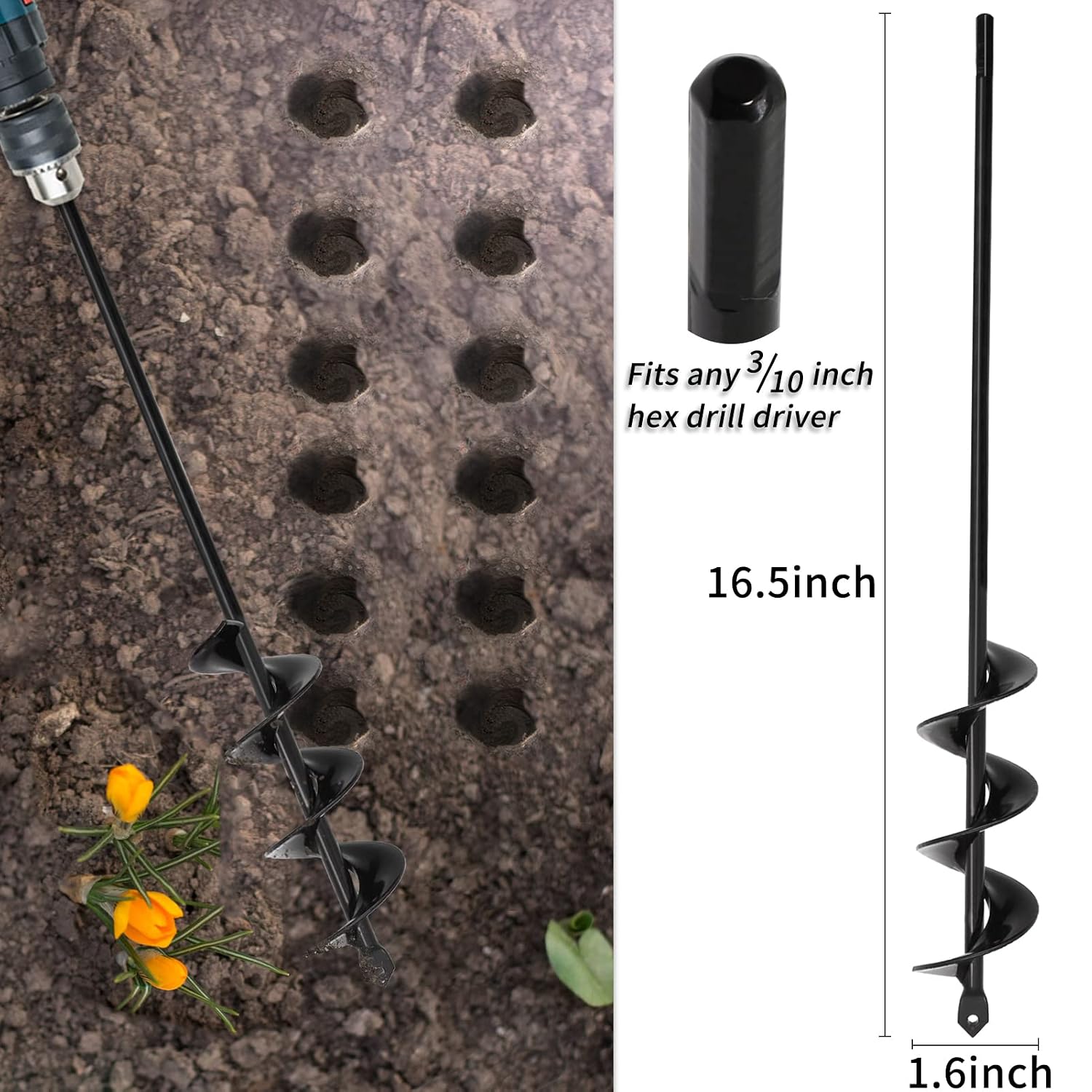 Thumbnail 1 de TCBWFY ADB-0218 Garden Auger Drill Bit, 1.6 x 16.5-Inch Spiral
