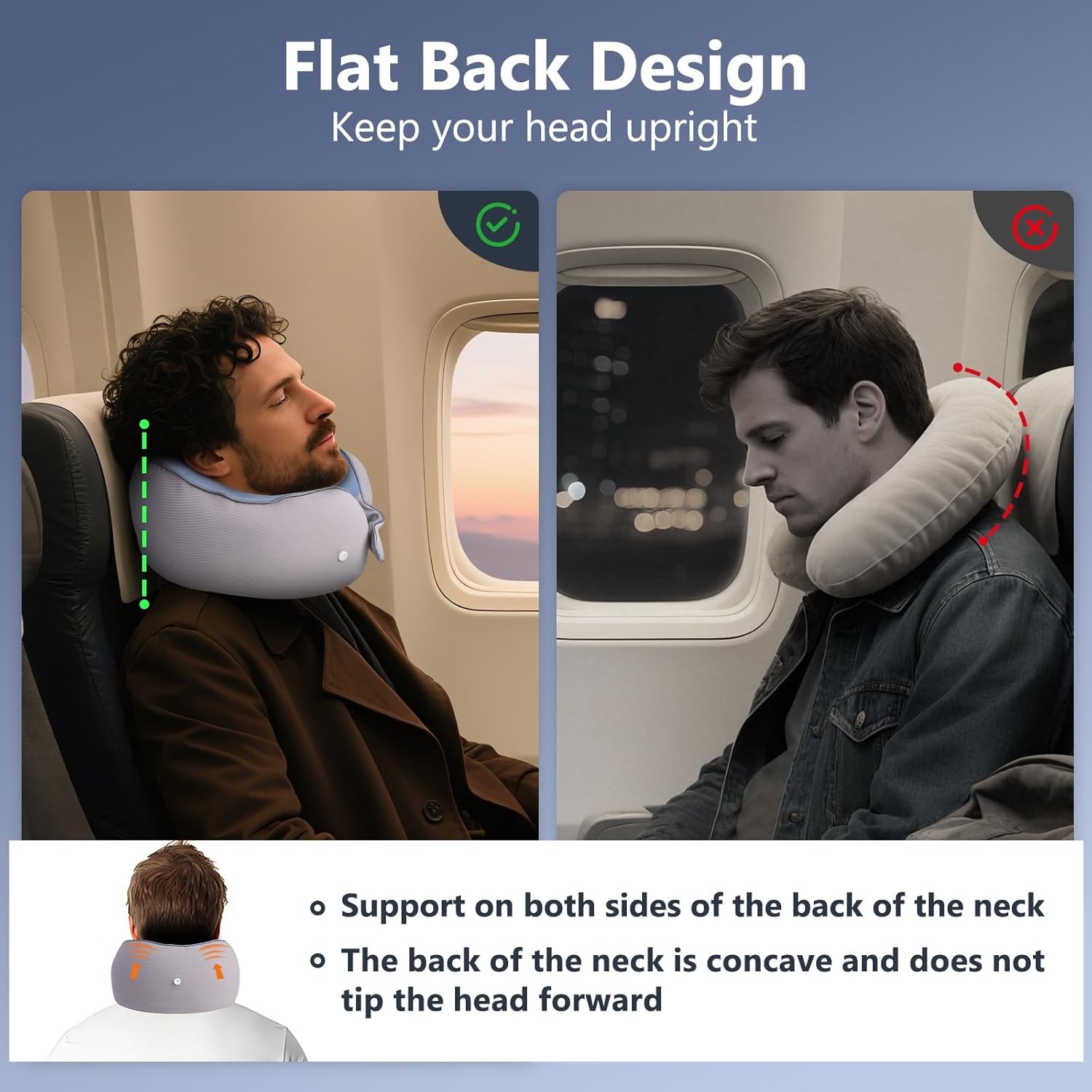 Detalle 2 de lompyeu Nackenkissen Flugzeug – verstellbares Memory-Foam-Reisekissen mit Aufbewahrungstasche und Zubehör