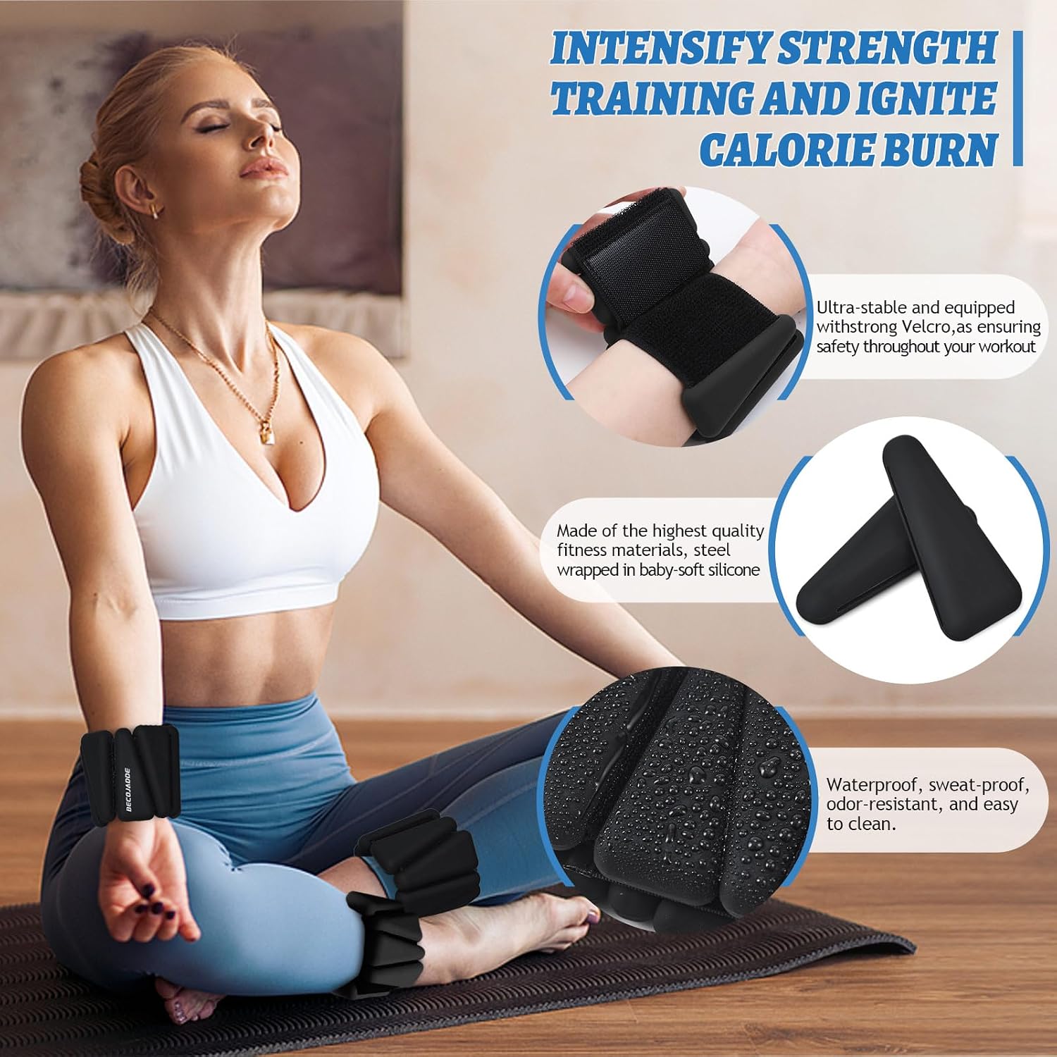 Detalle de BECOJADDE Ankle Weights Set of 2 (1 lb/2 lb/3 lb Each) – Adjustable Wrist Weights for Women & Men