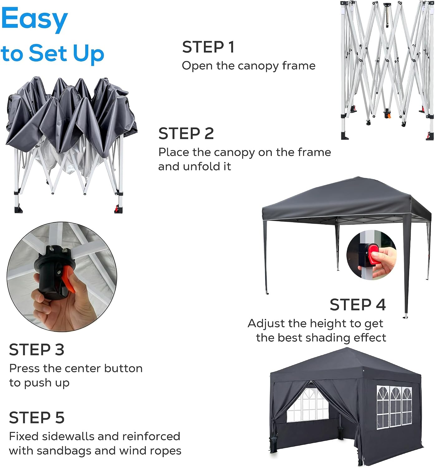 Detalle de RidgeRover 3M x 3M Pop-up Gazebo: Waterproof, 4 Removable Sides, 270cm Interior Height