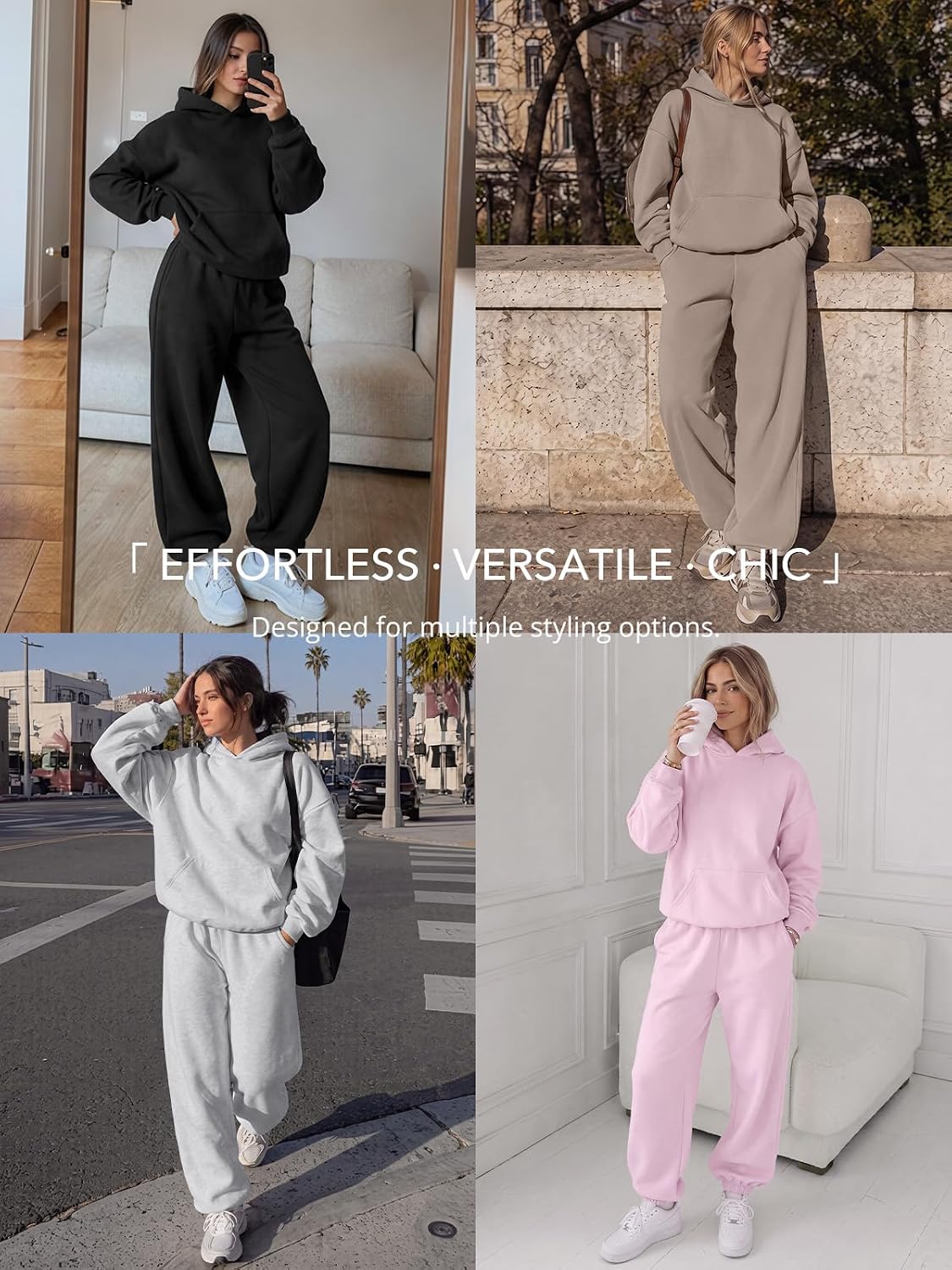 Detalle 1 de AUTOMET Women's 2-Piece Lounge Sweat Set with Oversized Hoodie and Pocket Joggers