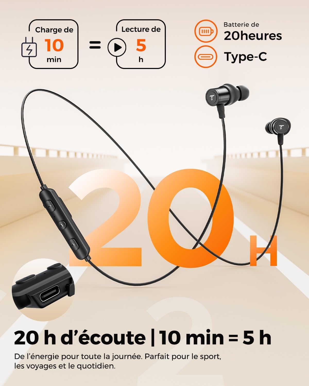 Thumbnail 2 de truefree HD-100 : écouteurs Bluetooth sport à arceau magnétique, IA anti-bruit, IP67