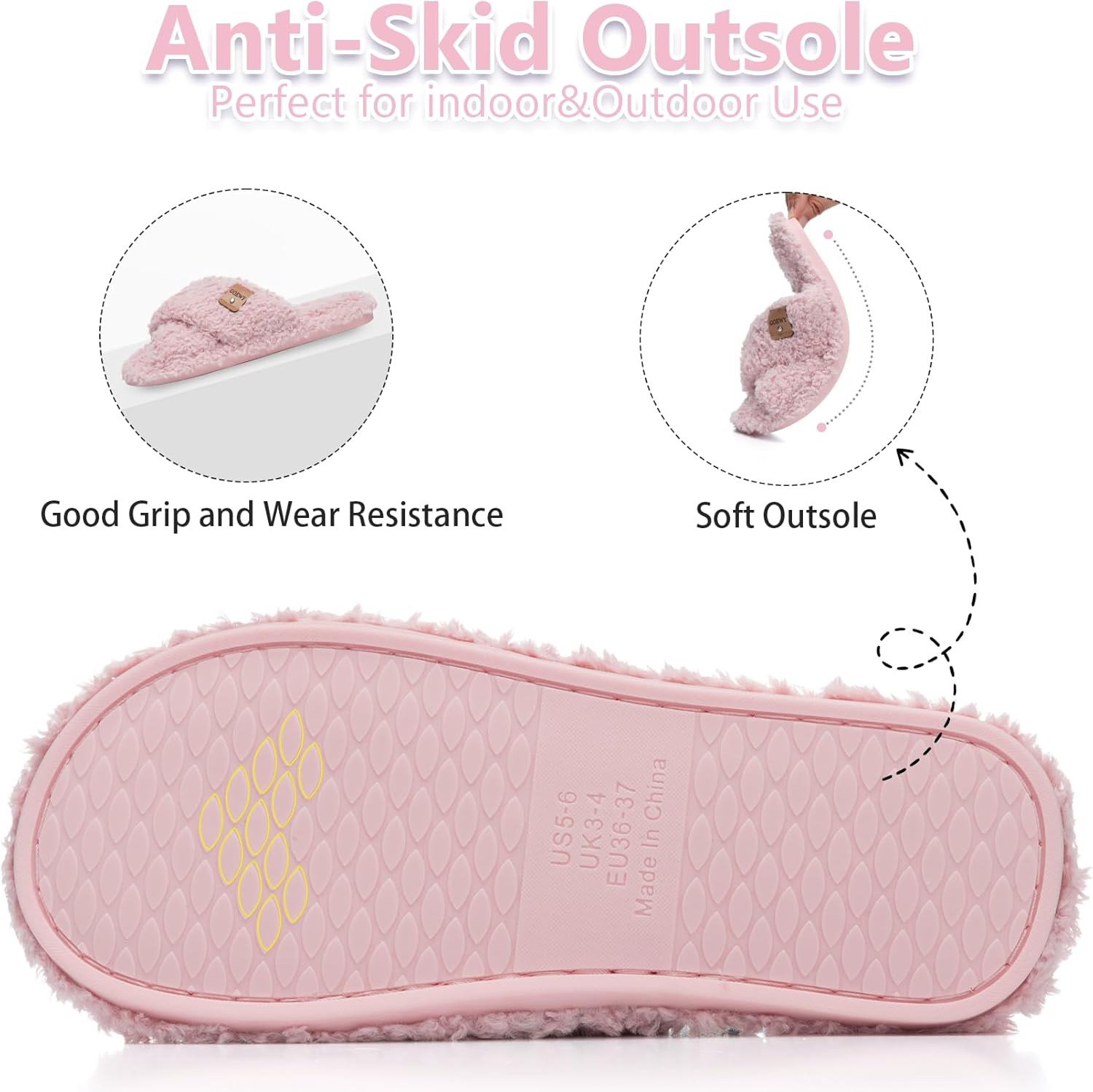 Thumbnail 4 de GOEWY Chaussons Femme en Peluche avec Mousse à Mémoire de Forme – Bride Croisée et Semelle Antidérapante