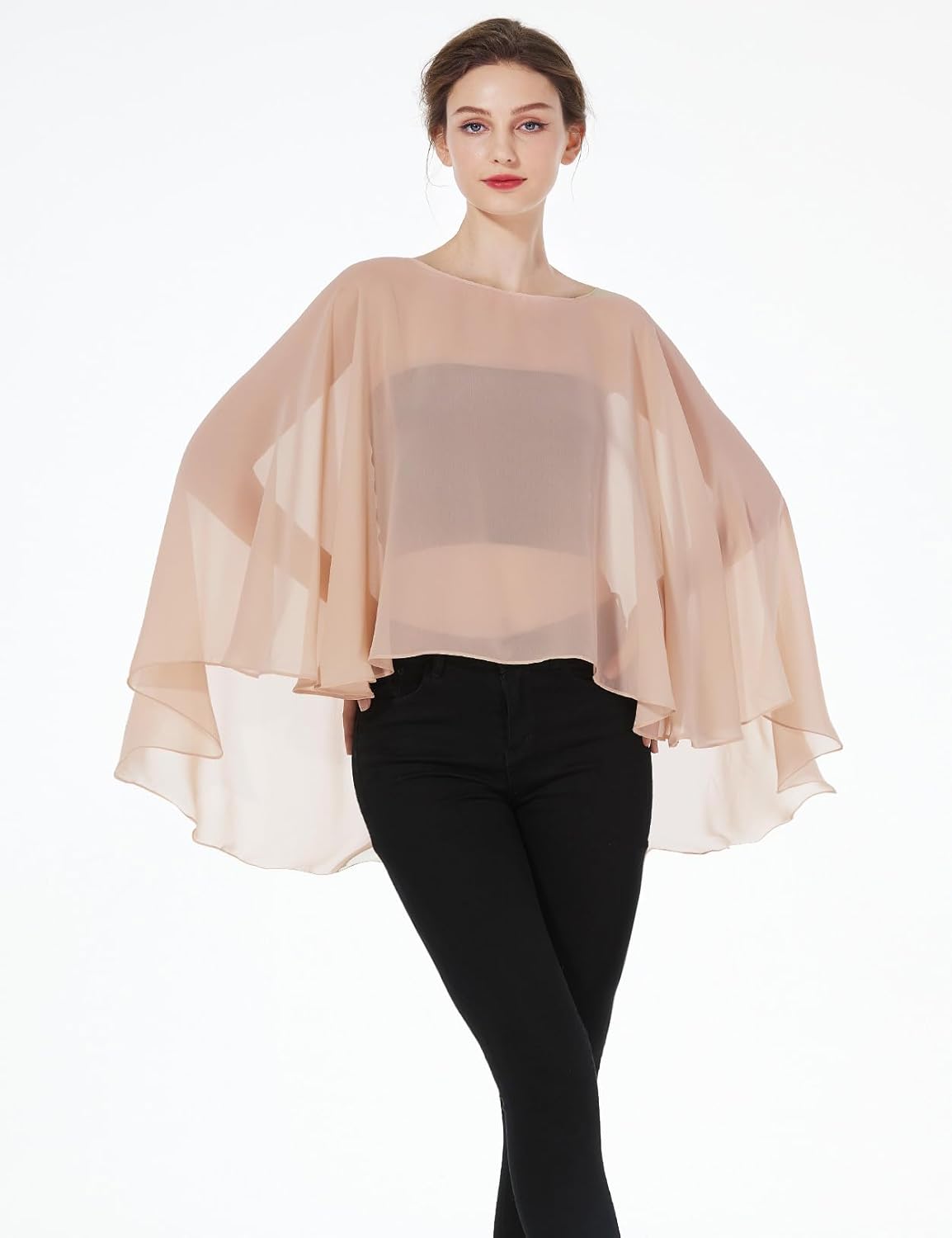 Thumbnail 1 de BEAUTELICATE Chiffon Shawl Wrap: Lightweight Summer Capelet for Weddings and Evening Wear