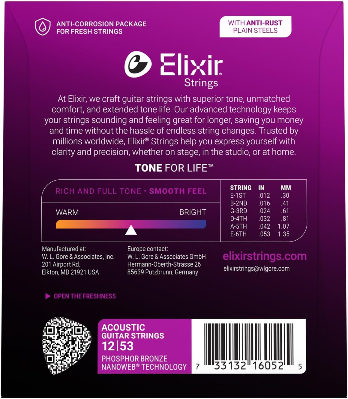 Detalle de Elixir Strings Acoustic Guitar Set — Phosphor Bronze with NANOWEB, Light Gauge 12-53 (6-String)