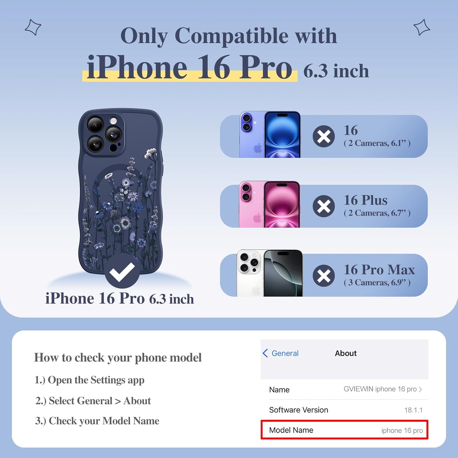 Thumbnail 1 de GVIEWIN Floral Translucent MagSafe Case for iPhone 16 Pro