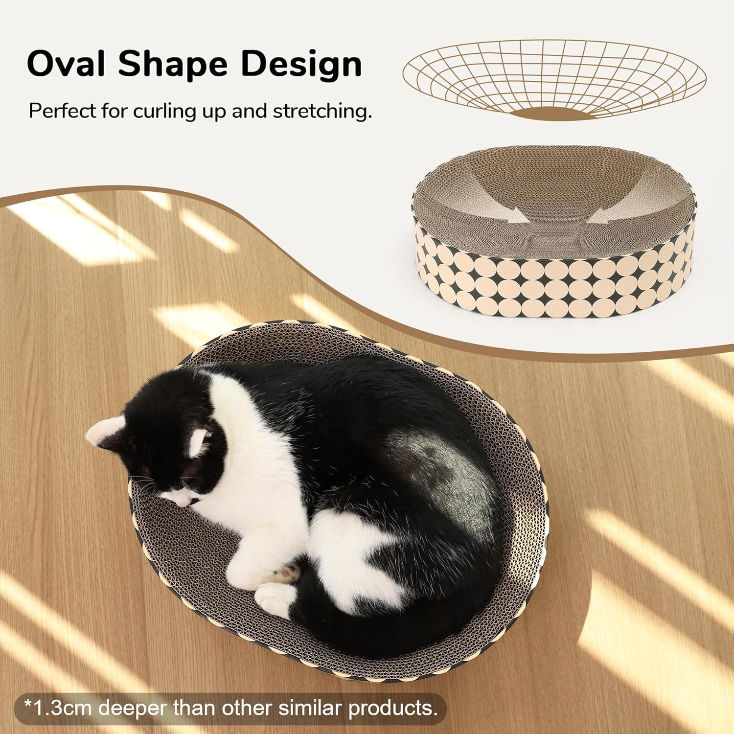 Thumbnail 2 de FUKUMARU Cat Scratcher Cardboard Lounge Bed (2-in-1) – Oval scratch pad bowl, polka dot