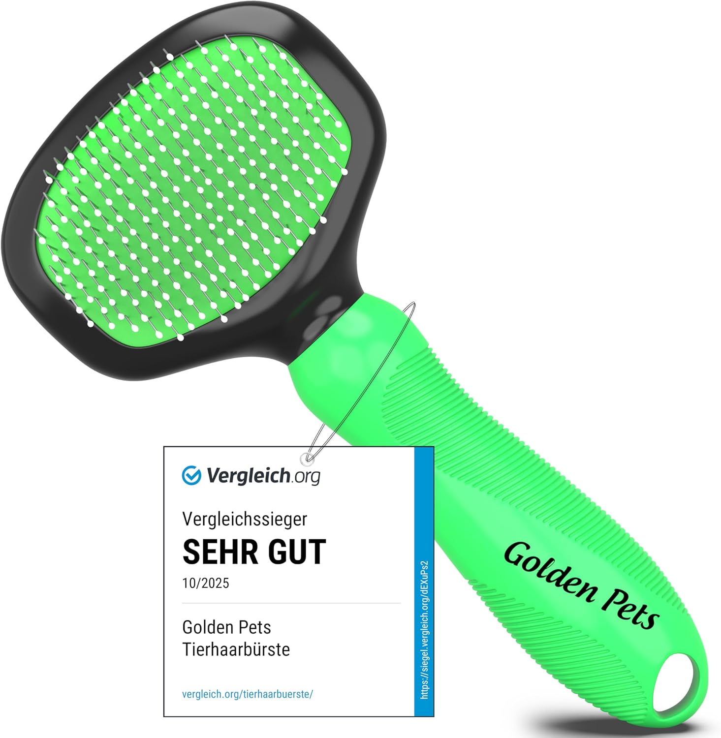 Detalle de Golden Pets TESTURTEIL SEHR GUT Softbürste – sanfte Fellpflege mit Schutzpunkten für Hund, Welpe, Katze & Co.