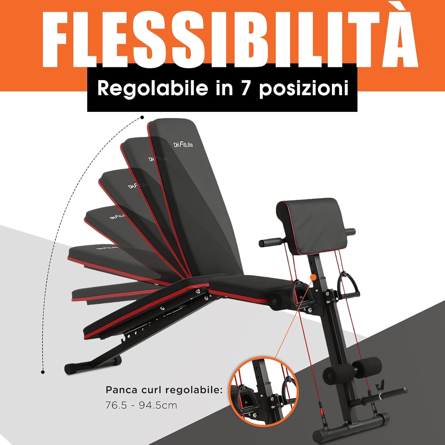 Detalle de DH FitLife Panca Pesi pieghevole regolabile: panca inclinabile e piana per allenamento multifunzionale