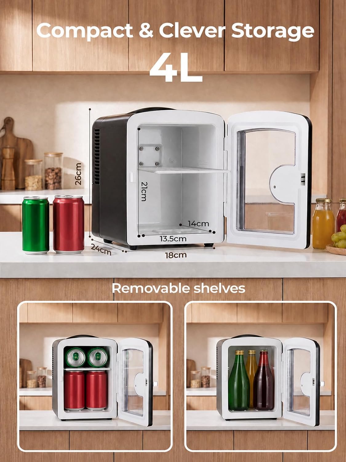 Detalle de FOHERE Mini Fridge 4L – Portable Cooler & Warmer (Black)