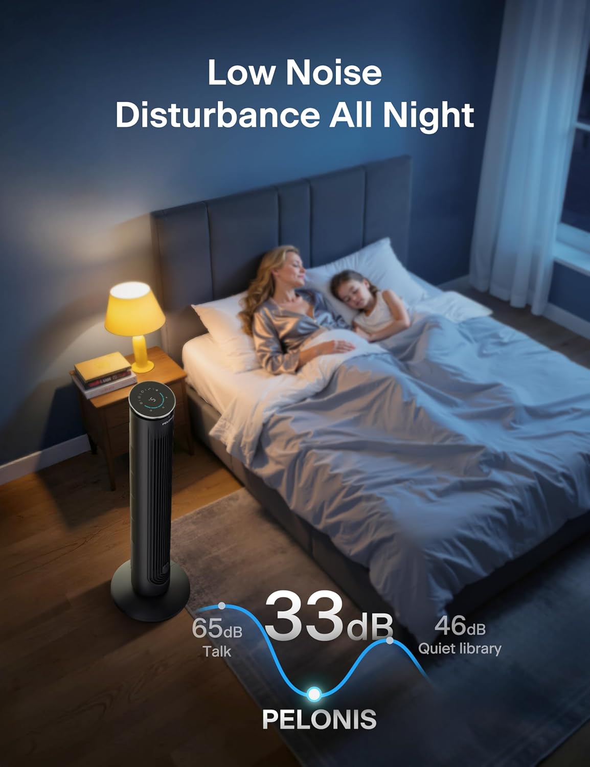 Detalle 1 de Pelonis 42-Inch Tower Fan with Remote — Quiet, Energy-Saving Cooling for Home