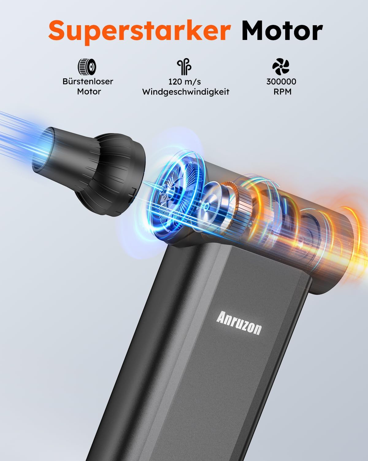 Detalle de Elektrisches Luftstaubgebläse Druckluftspray für PC Reinigungsset – 300000 RPM, 7600 mAh Akku