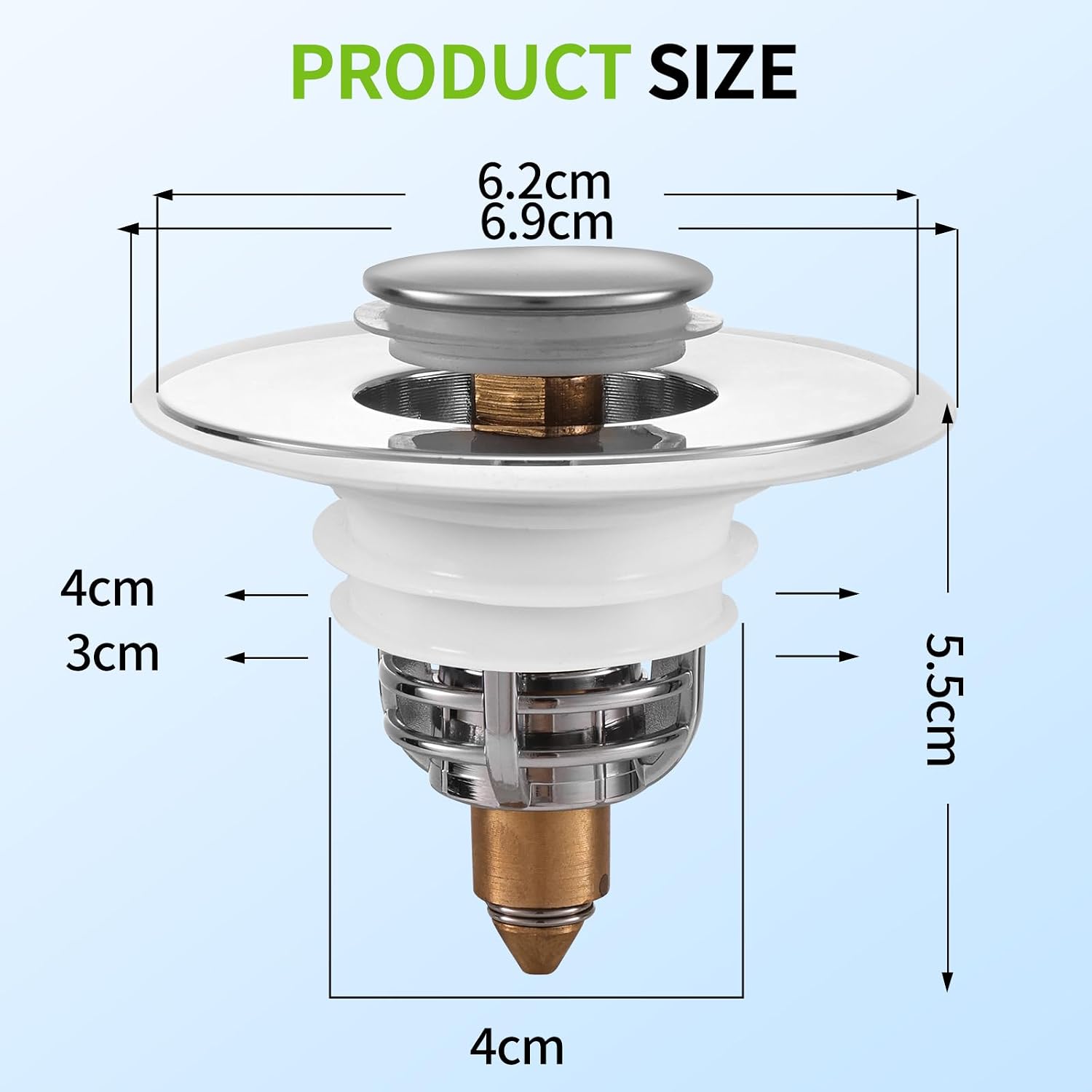 Detalle de MOPUBZO Tappo lavandino bagno universale Pop Up in acciaio inox (2 pezzi) per fori 32–62 mm