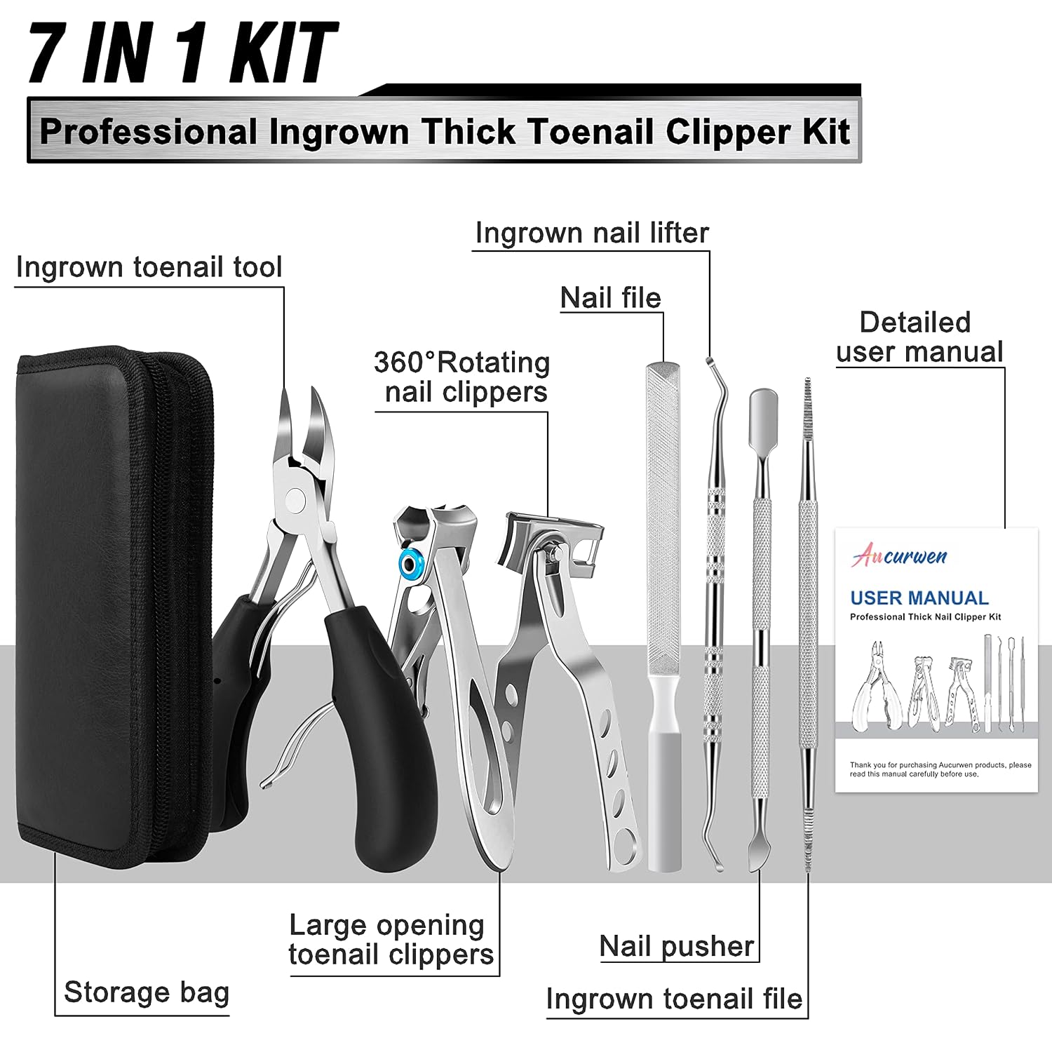 Detalle 2 de Aucurwen Heavy Duty Toenail Clippers 7pcs ✂