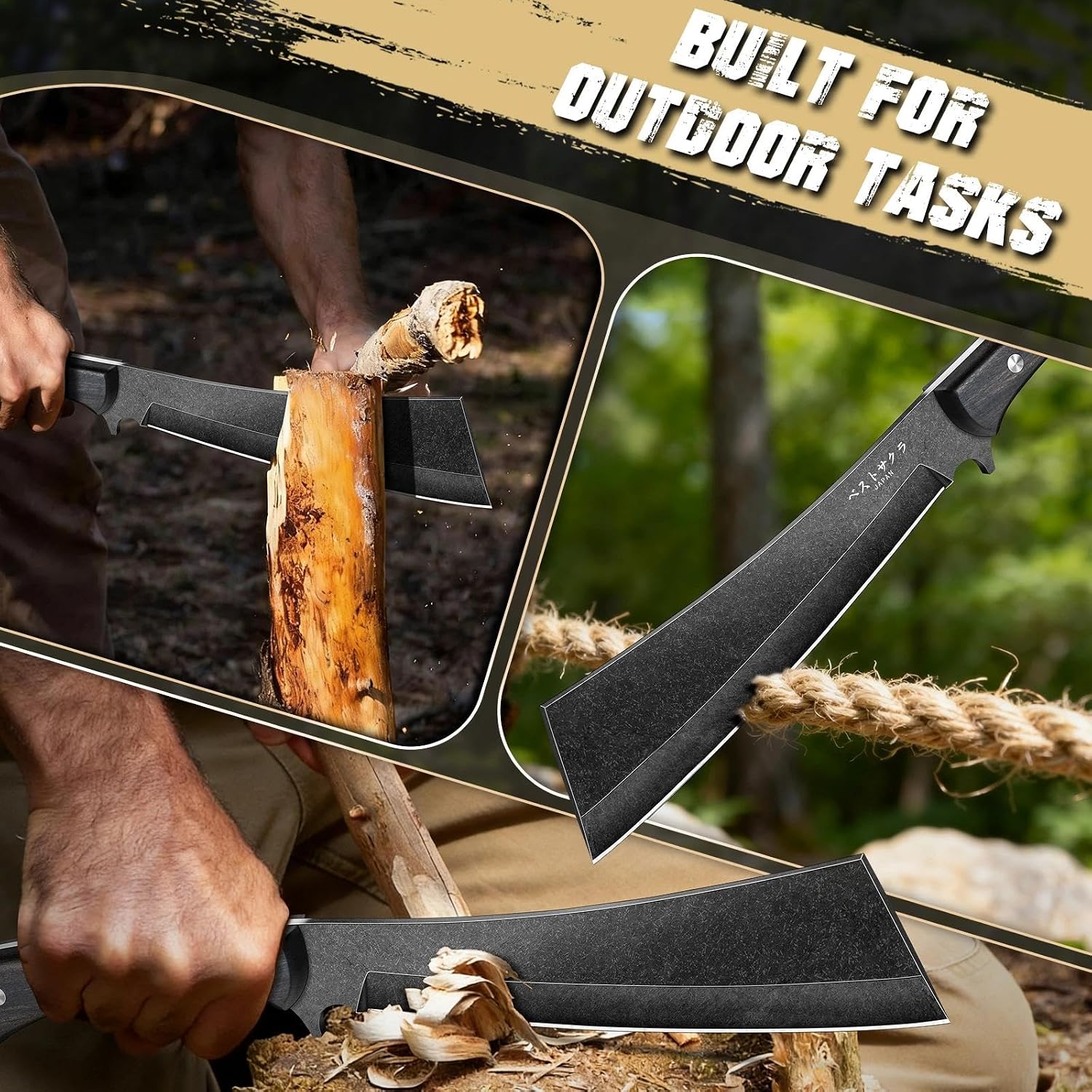 Detalle de Freelander Machete Survival – Full Tang, 6 mm Klingensteg, Holzscheide, 4Cr13 Stahl