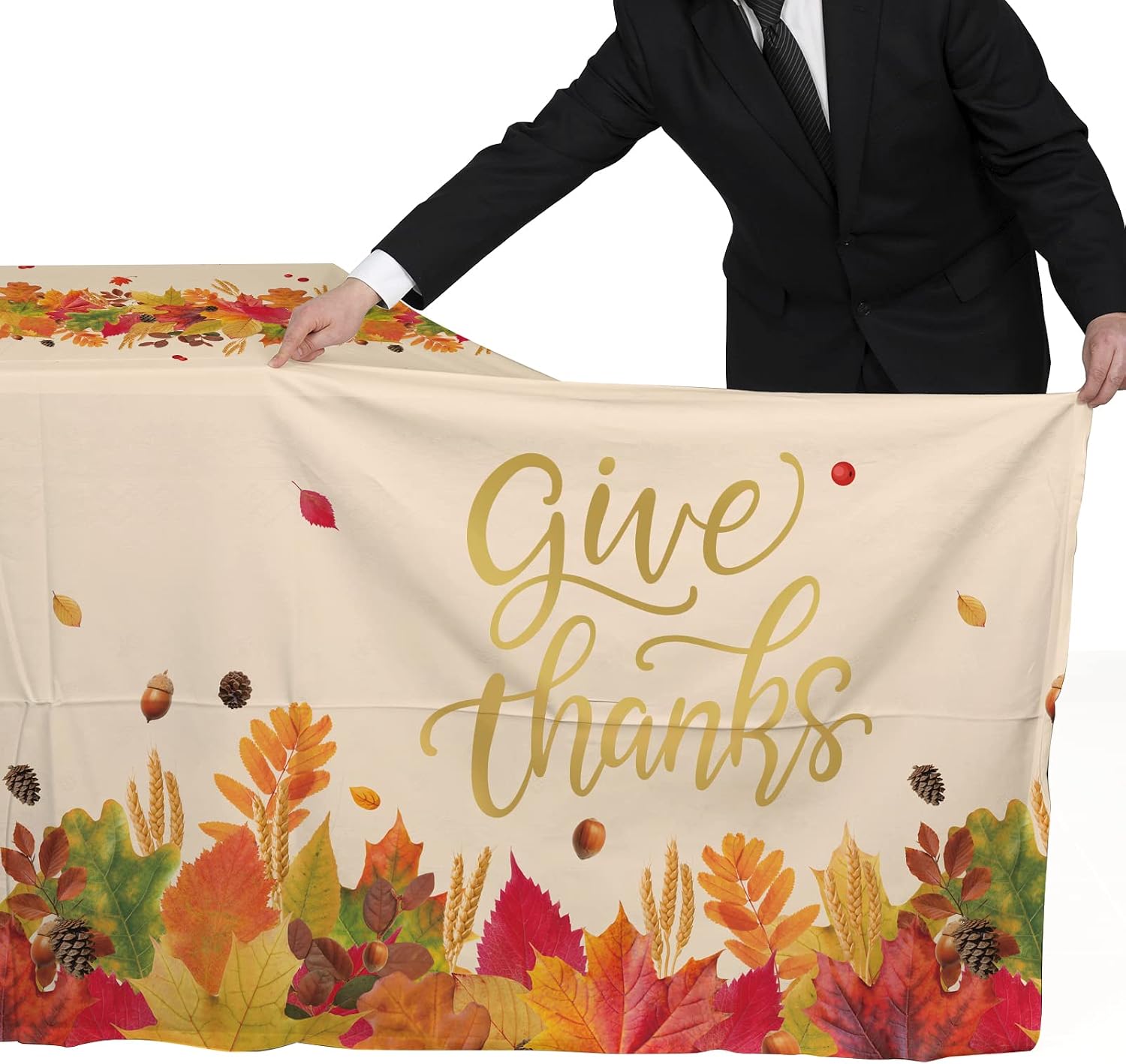 Detalle 2 de Gatherfun Thanksgiving Plastic Tablecloths, 3-Pack, 54" x 108" Leaf Print