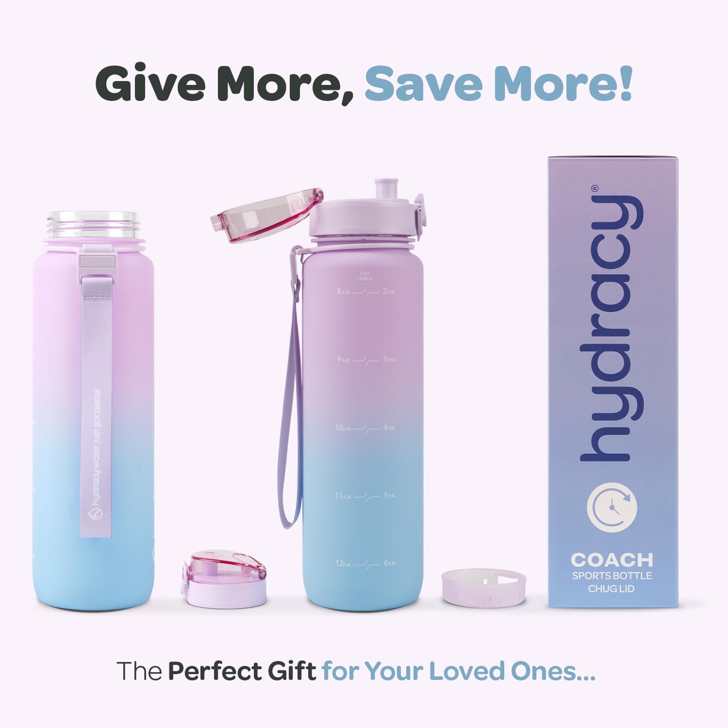 Detalle de Hydracy Water Bottle with Time Marker – 1 Litre, BPA Free, Leak-Proof with Fruit Infuser and Strap