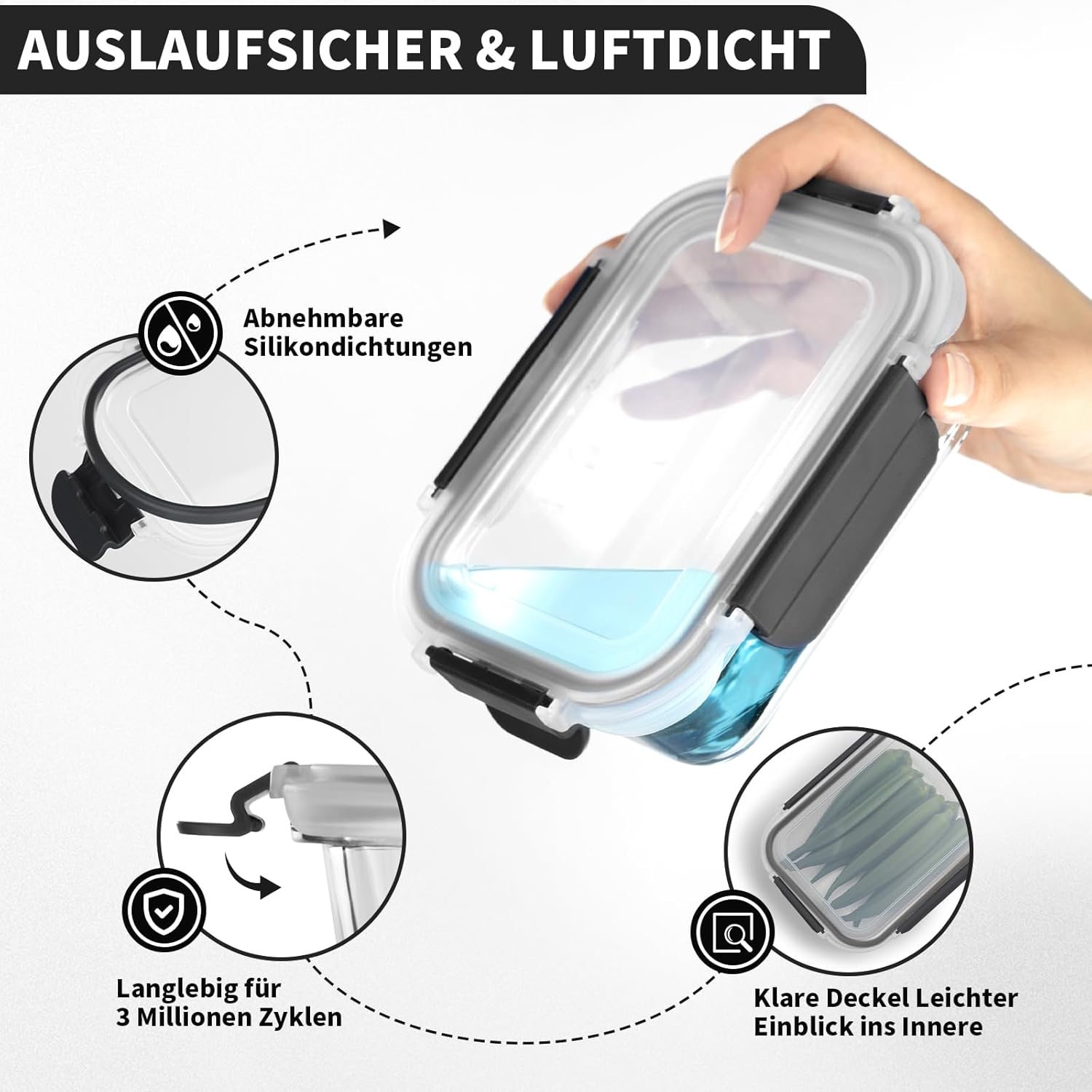 Thumbnail 2 de Fenger Brotdosen-Set aus Borosilikatglas mit Deckeln – 20-teilig (10× 370 ml + 10× 1.040 ml), auslaufsicher