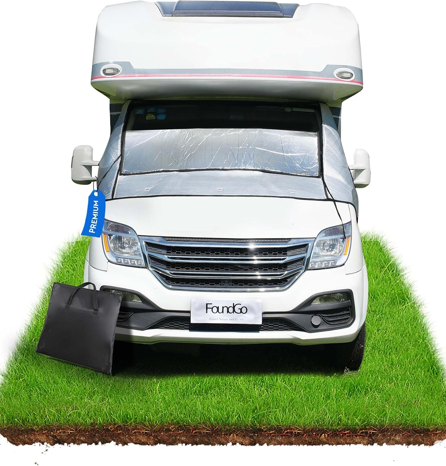 Detalle de FoundGo Motorhome Windscreen Cover Thermal with Dual Zips – Waterproof, Aluminium Silver, Fits Fiat Ducato, Citroën Relay X250/290 & Peugeot Boxer (2006+) with Carry Bag
