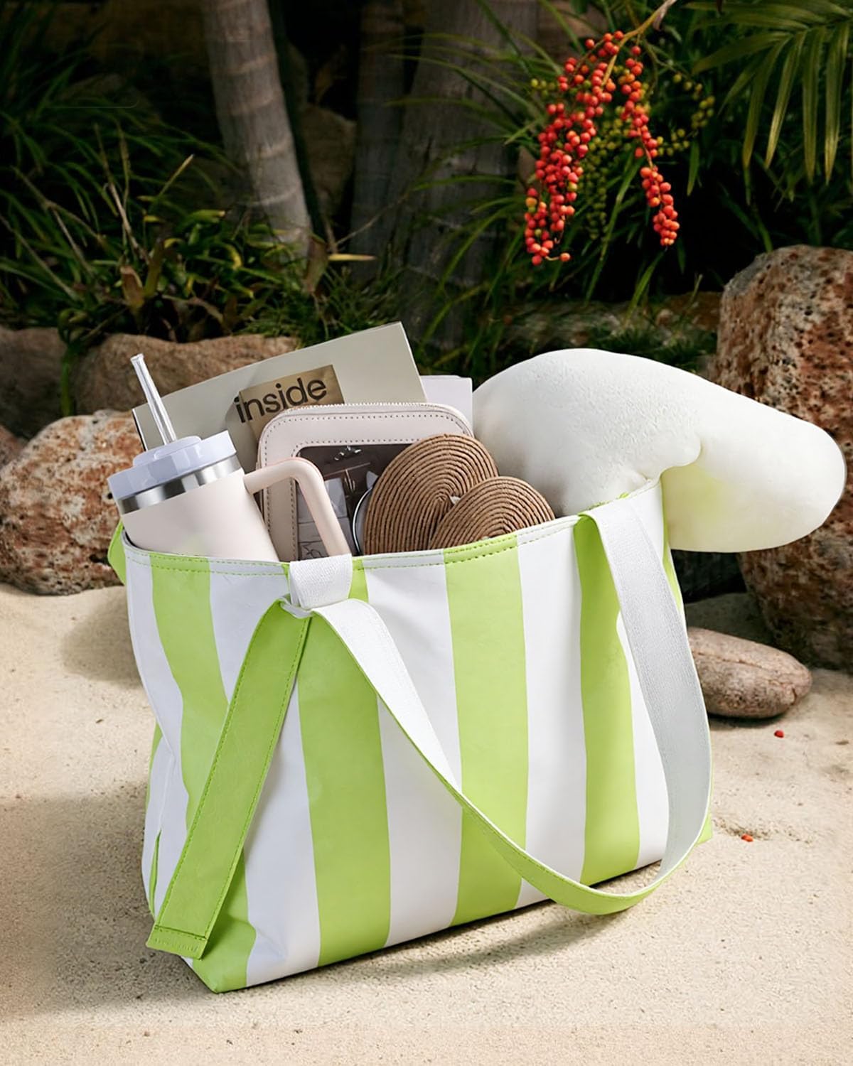 Detalle de HOMESPON Sac de Plage Grande Imperméable avec Fermeture Éclair et Poche Humide – Léger et Polyvalent