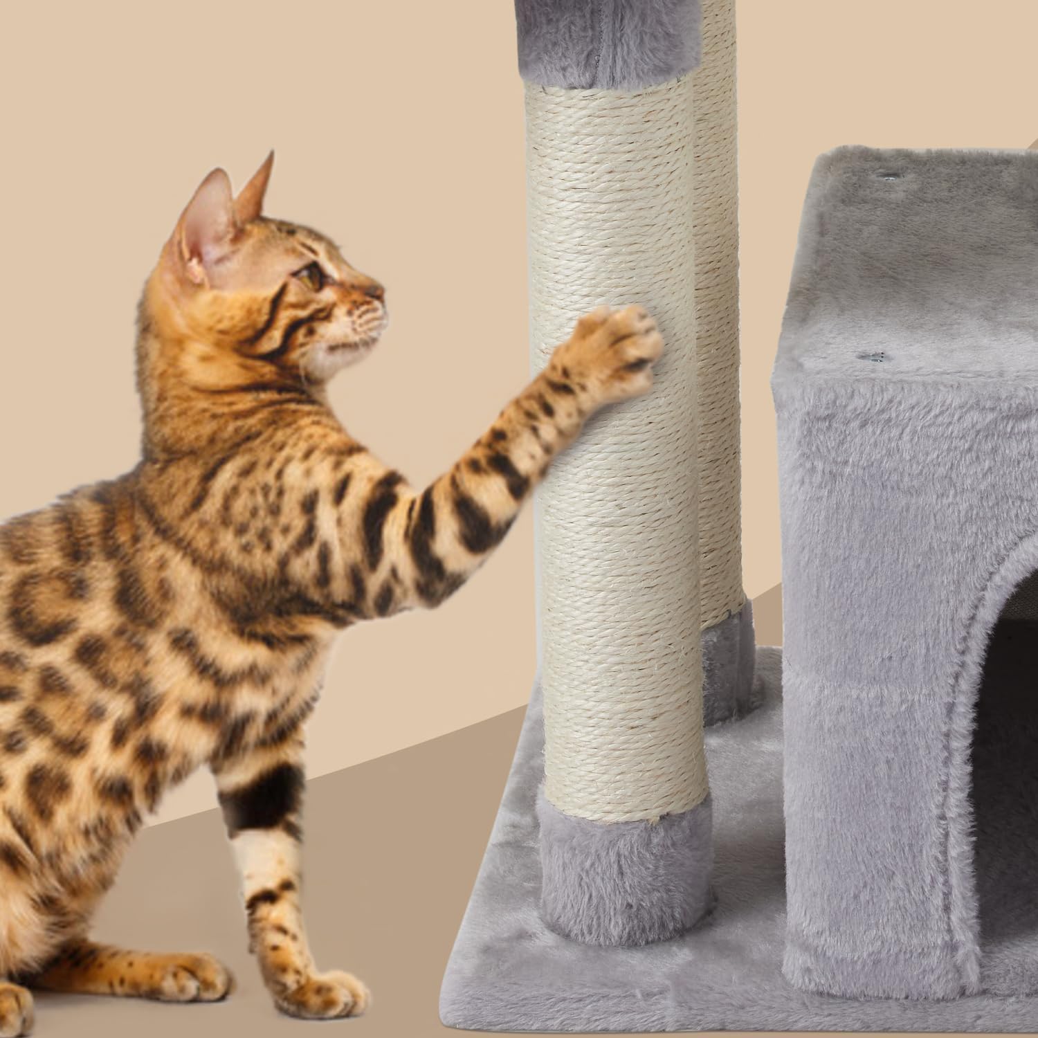 Thumbnail 5 de FISH&NAP Cute Cat Tree Kitten Tower with Sisal Scratching Posts and Jump Platform (Indoor Cat Condo, Grey)