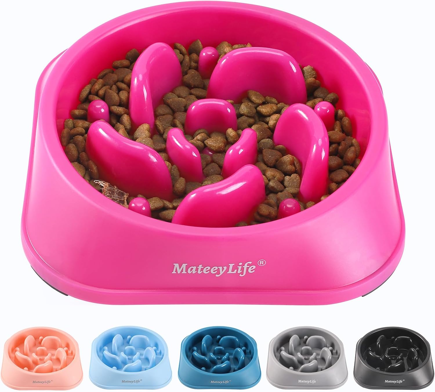 Detalle de Mateeylife Hundenapf – Anti-Schling Slow Feeder für mittelgroße bis große Hunde (Rosenrosa, 1 Stück)