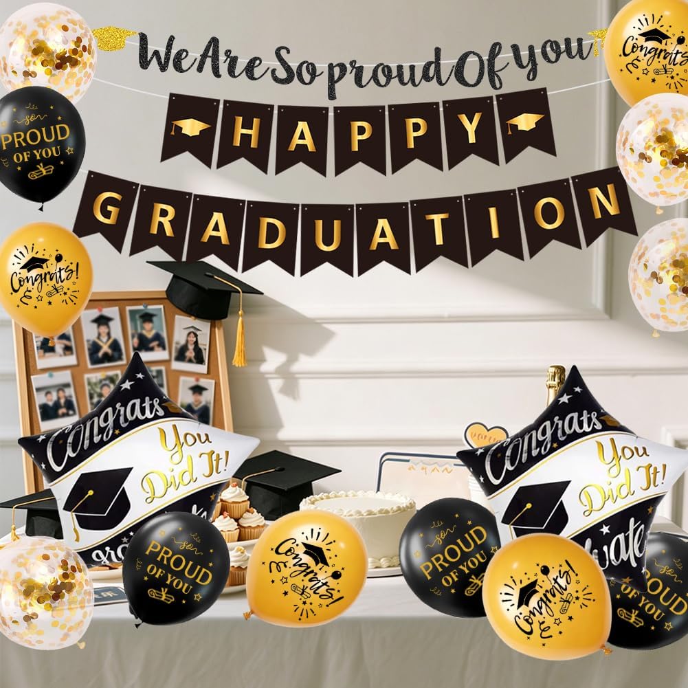 Detalle de Graduation Party Decorations Class of 2026: We Are So Proud of You Banner & Swirls Kit