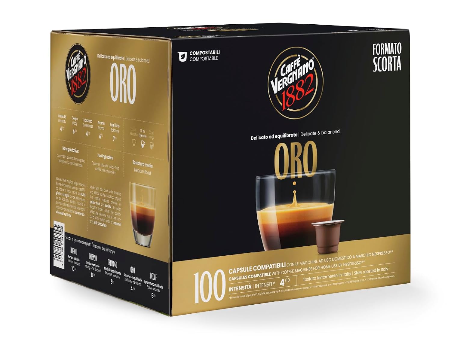 Detalle de Caffè Vergnano 1882 Espresso – kompostierbare Kaffeekapseln, 100 Stück (kompatibel mit Nespresso)