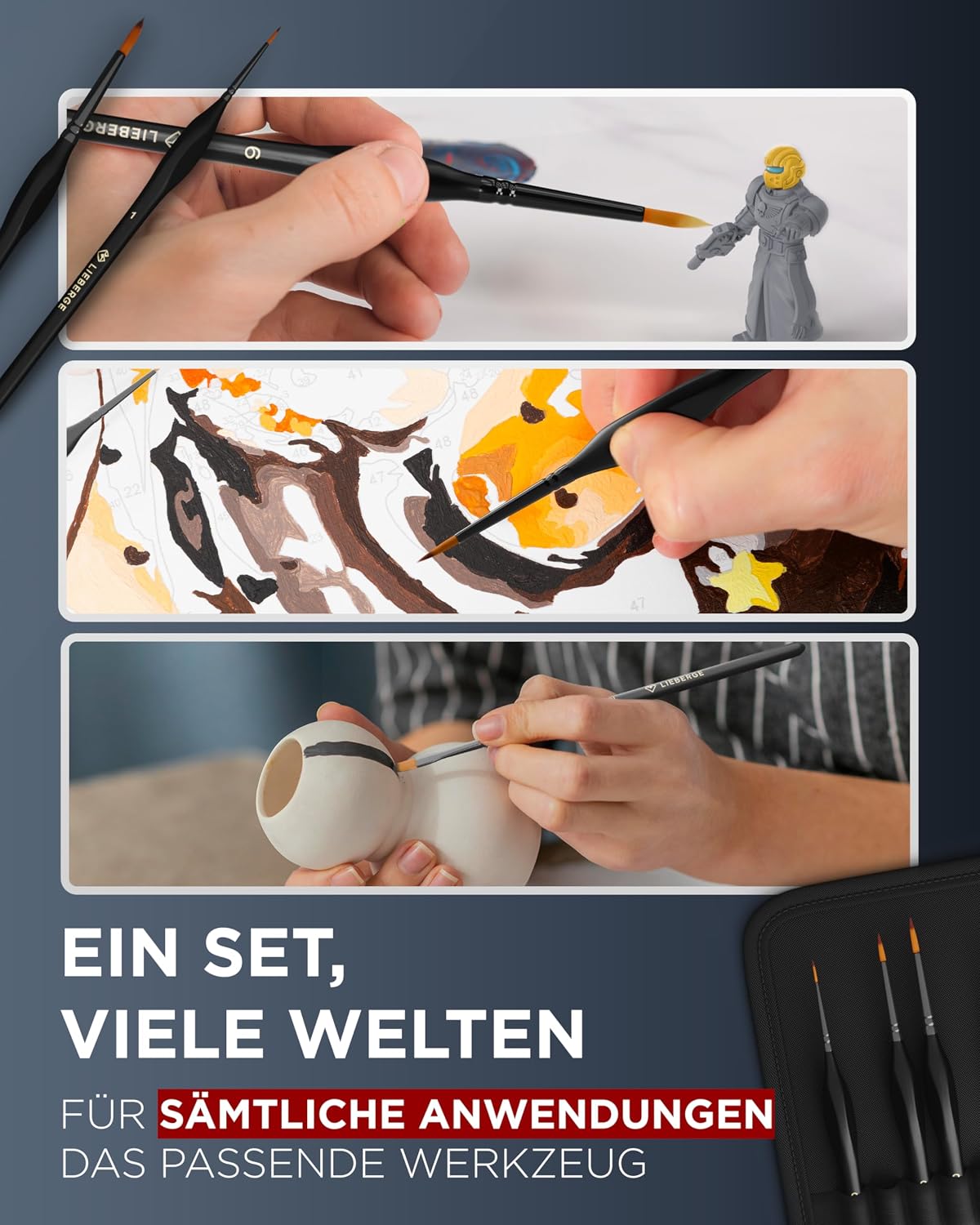 Thumbnail 3 de LIEBERGE Premium Detail Pinselset Acrylfarben – 10 extra feine Pinsel für höchste Präzision