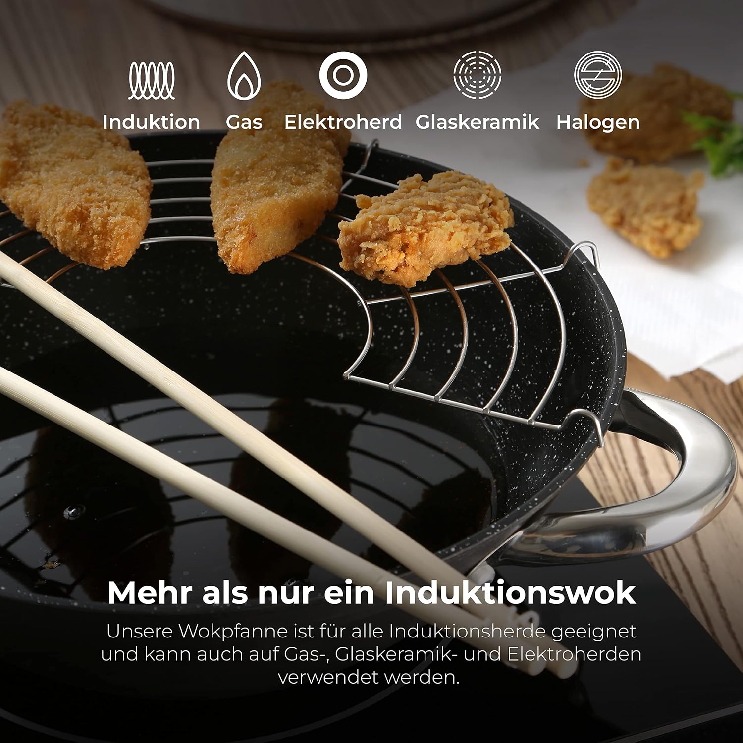Thumbnail 7 de RENBERG Wasabi Wok 🍳 | Sartén Multifuncional con Tapa de Vidrio