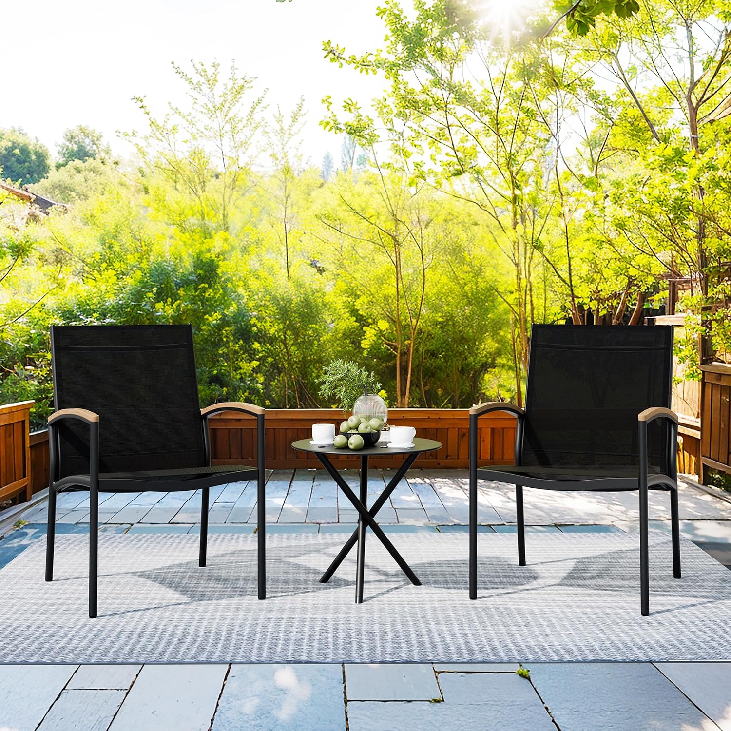 Thumbnail 6 de Shintenchi BSTSL3 3-Piece Patio Bistro Set with Black Textilene Chairs