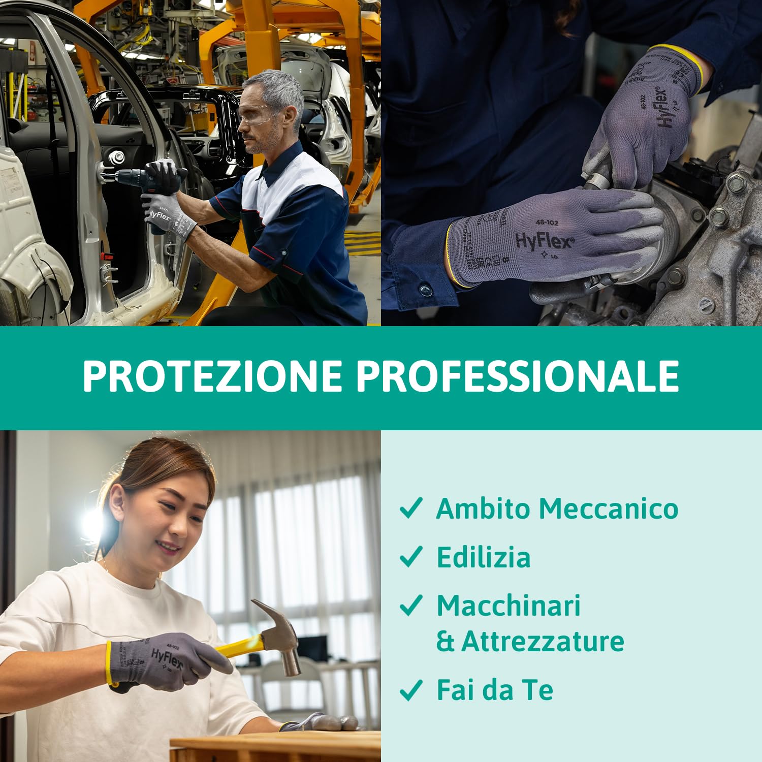 Detalle de Ansell HyFlex 48-102 Guanti da Lavoro Sottili XL, Fodera Elastica con Rivestimento in Poliuretano, Grigio, 12 Paia