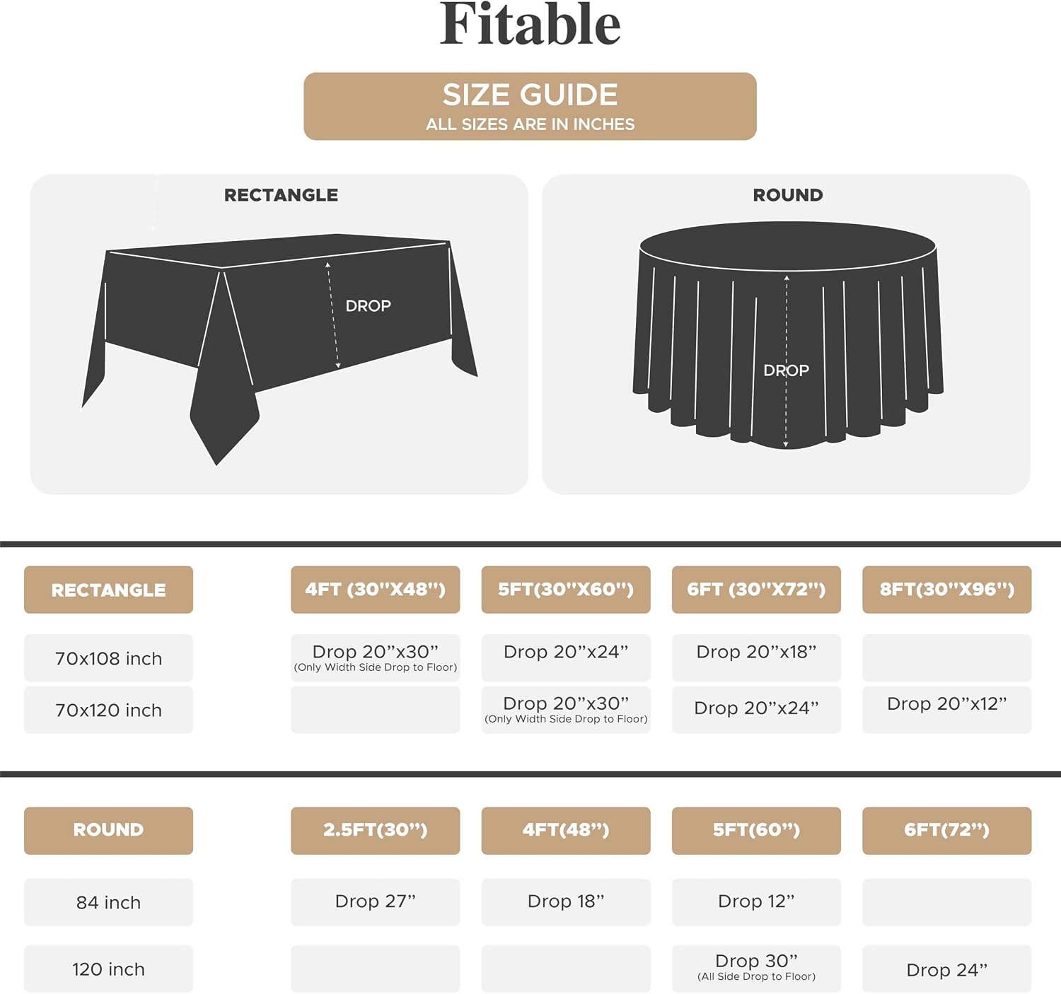 Detalle 2 de Fitable 84 Inch Round Tablecloths 8-Pack
