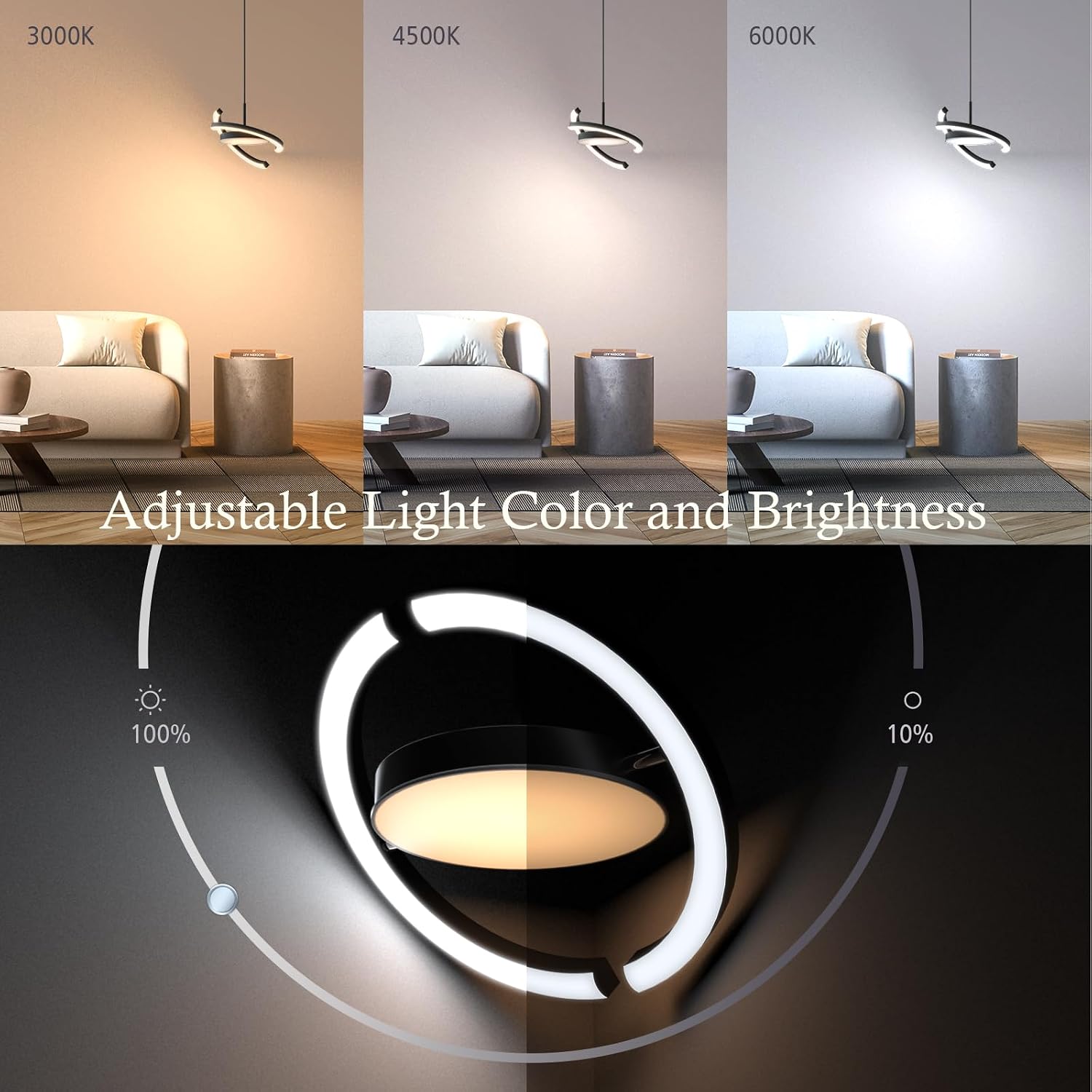 Detalle de FIMEI JMY9020 LED Pendant Light, Dimmable Saturn Ring, Adjustable Colour