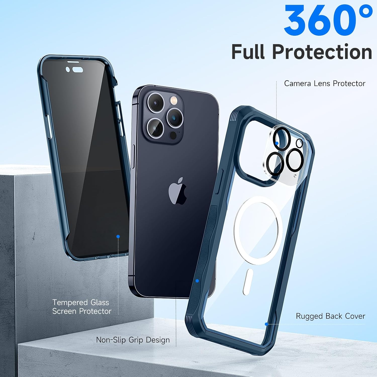 Detalle de seacosmo Magnetic iPhone 15 Pro Max Case with Privacy Screen Protector & Camera Lens Protector (Blueseacosmo)