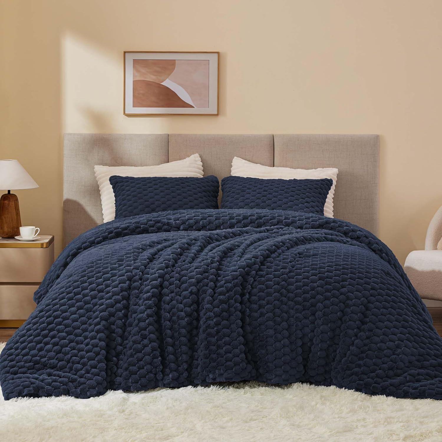 Thumbnail 1 de BEDELITE Fluffy King Size Comforter Set, Navy Blue Fleece, 3 Pieces