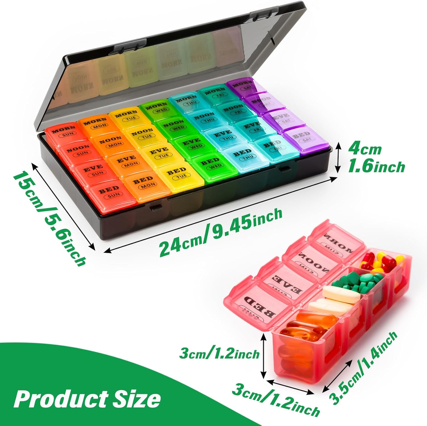 Thumbnail 2 de Weekly Pill Box 7 Day 4 Times a Day with 28 Compartments (Black, Extra Large)