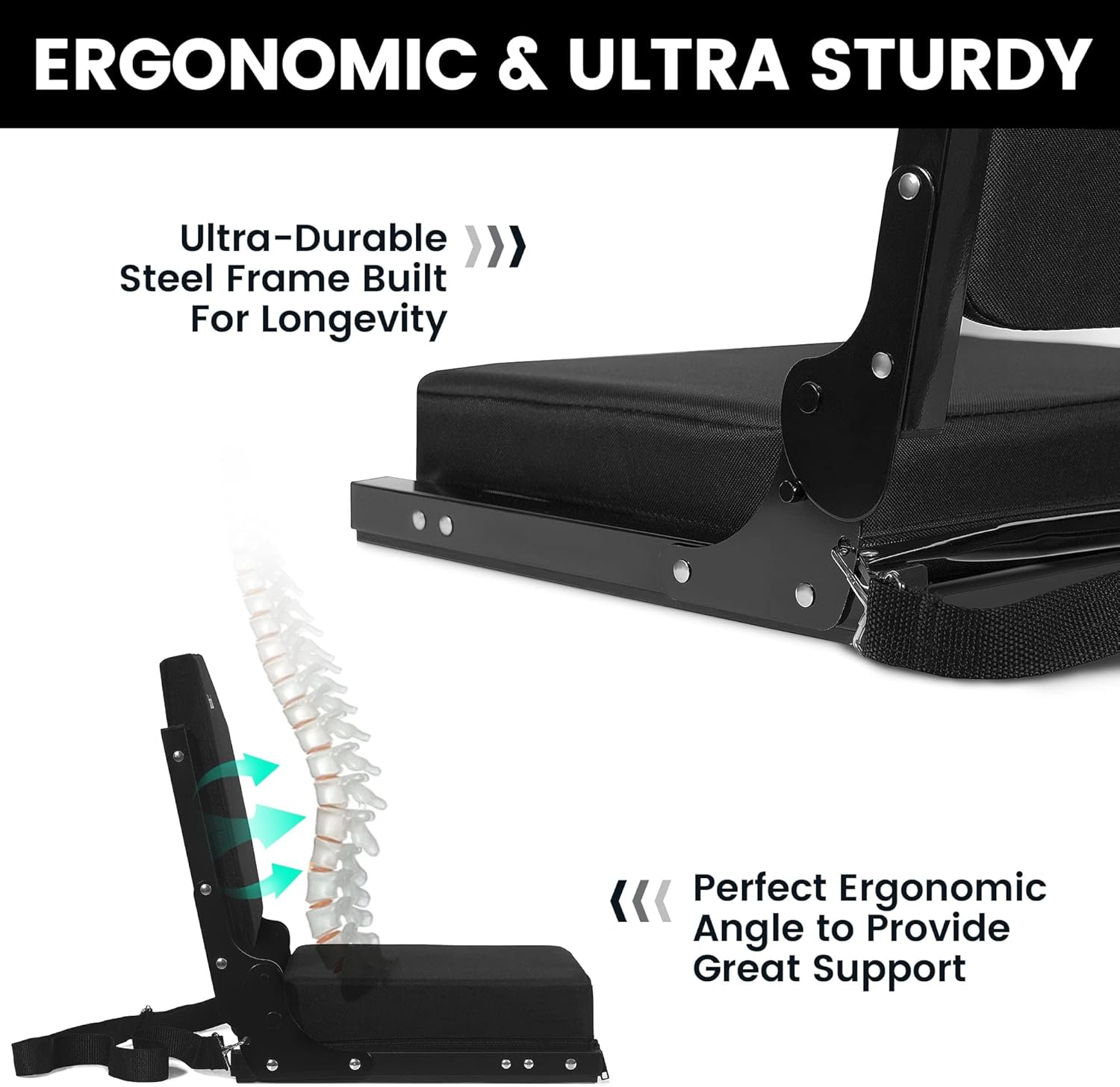 Detalle 2 de Jauntis Stadium Seats for Bleachers (2-Pack) with Ultra-Padded Foam Backs, Cushion, and Shoulder Strap