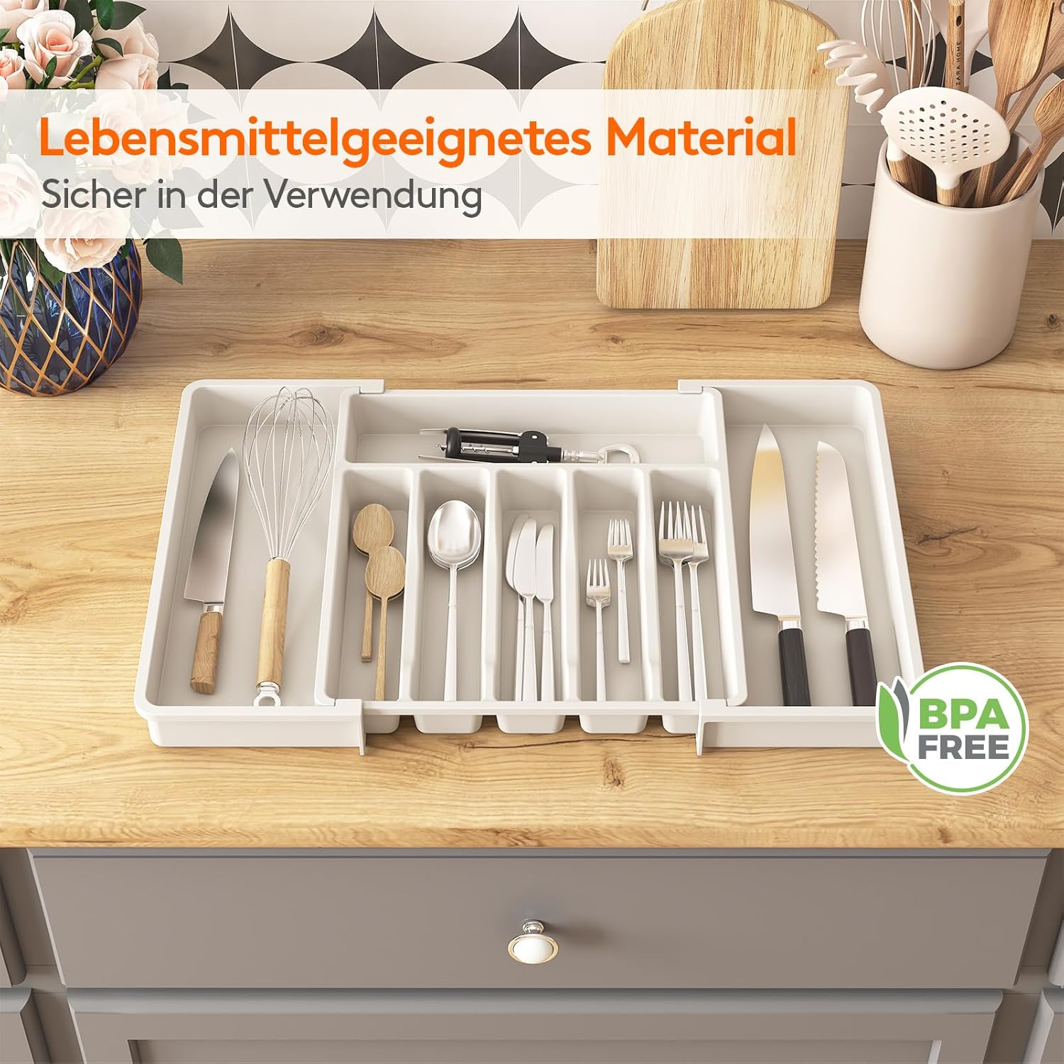 Thumbnail 6 de Lifewit Besteckkasten für Schubladen 40–50, verstellbar (bis 57 cm) – Organizer mit 6–8 Fächern, weiß