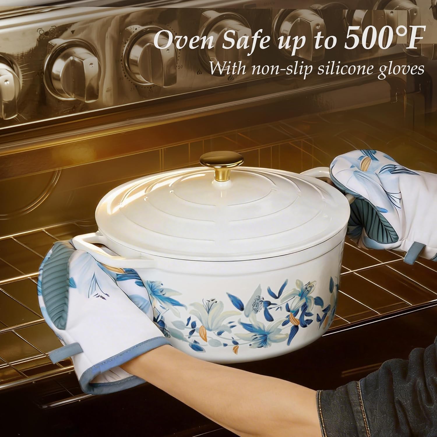 Thumbnail 3 de CAROTE 7QT Enameled Floral Cast Iron Dutch Oven with Lid, Accessories, and Gift Box