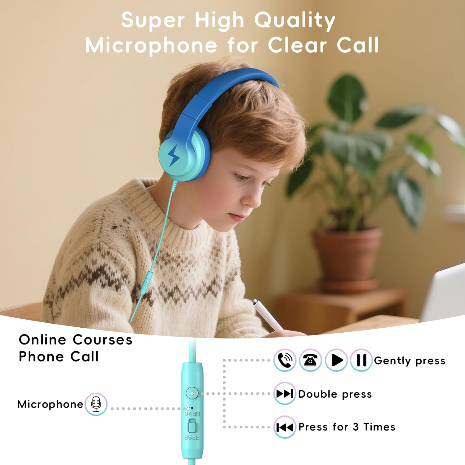 Thumbnail 6 de Candy Bila Kids Headphones with Microphone (Gradient Blue) – Wired, Foldable, 85/94dB Volume Limit