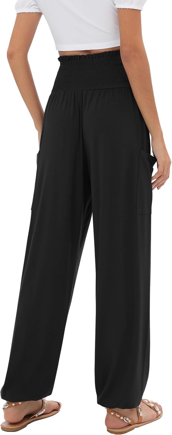 Detalle de QIANXIZHAN Women's Harem Pants, High Waist Yoga Boho Trousers with Pockets