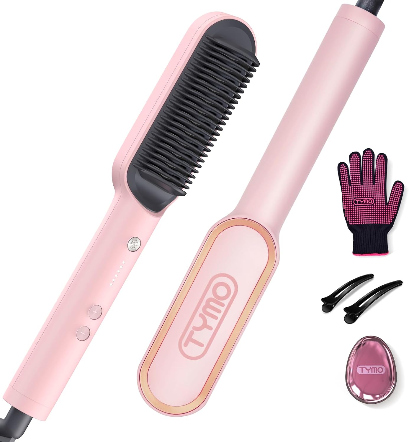 Detalle de TYMO Hair Straightener Brush UK – 2-in-1 Flat Iron and Hair Brush (Pink)