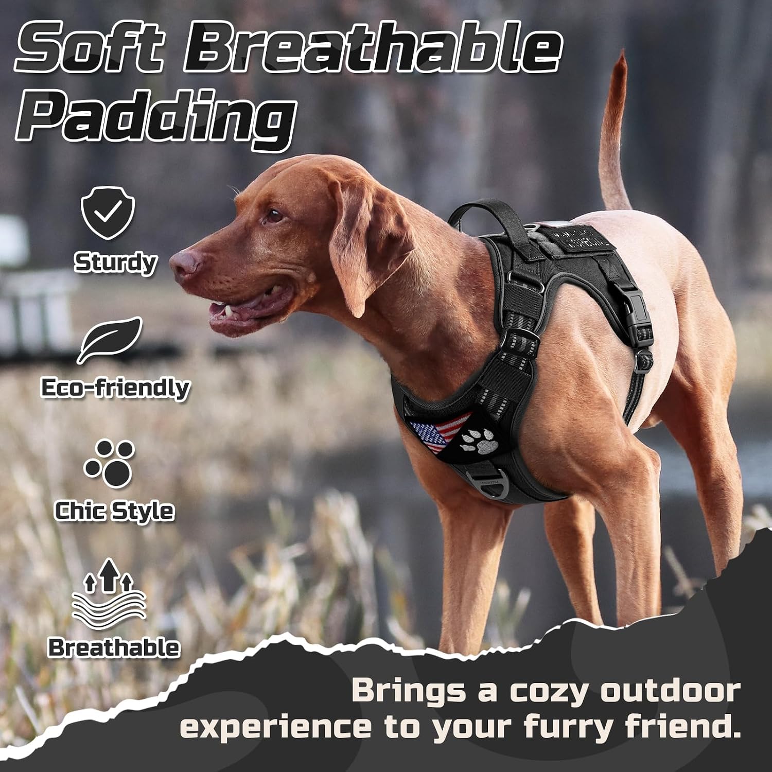 Thumbnail 6 de rabbitgoo Hundegeschirr für große Hunde (XL, Schwarz) – anti-Zug, verstellbar mit Metallschnallen und Griffen