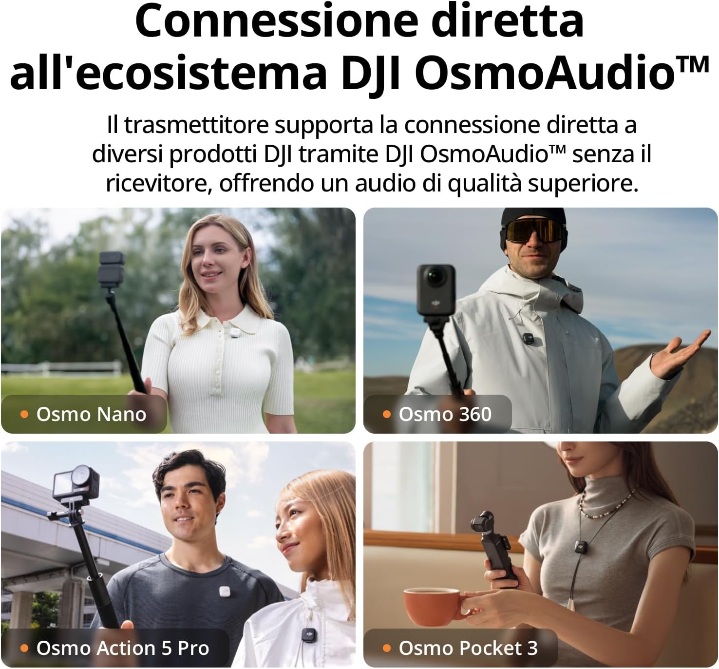 Detalle de DJI Trasmettitore per Mic 2 (Shadow Black) – microfono wireless con eliminazione del rumore e batteria prolungata