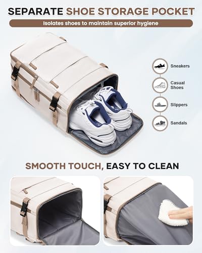 Thumbnail 5 de HPLQQ Mochila de cabina 40x30x20 cm para Ryanair (40x30x20, 24 L) impermeable beige con compartimento para zapatos